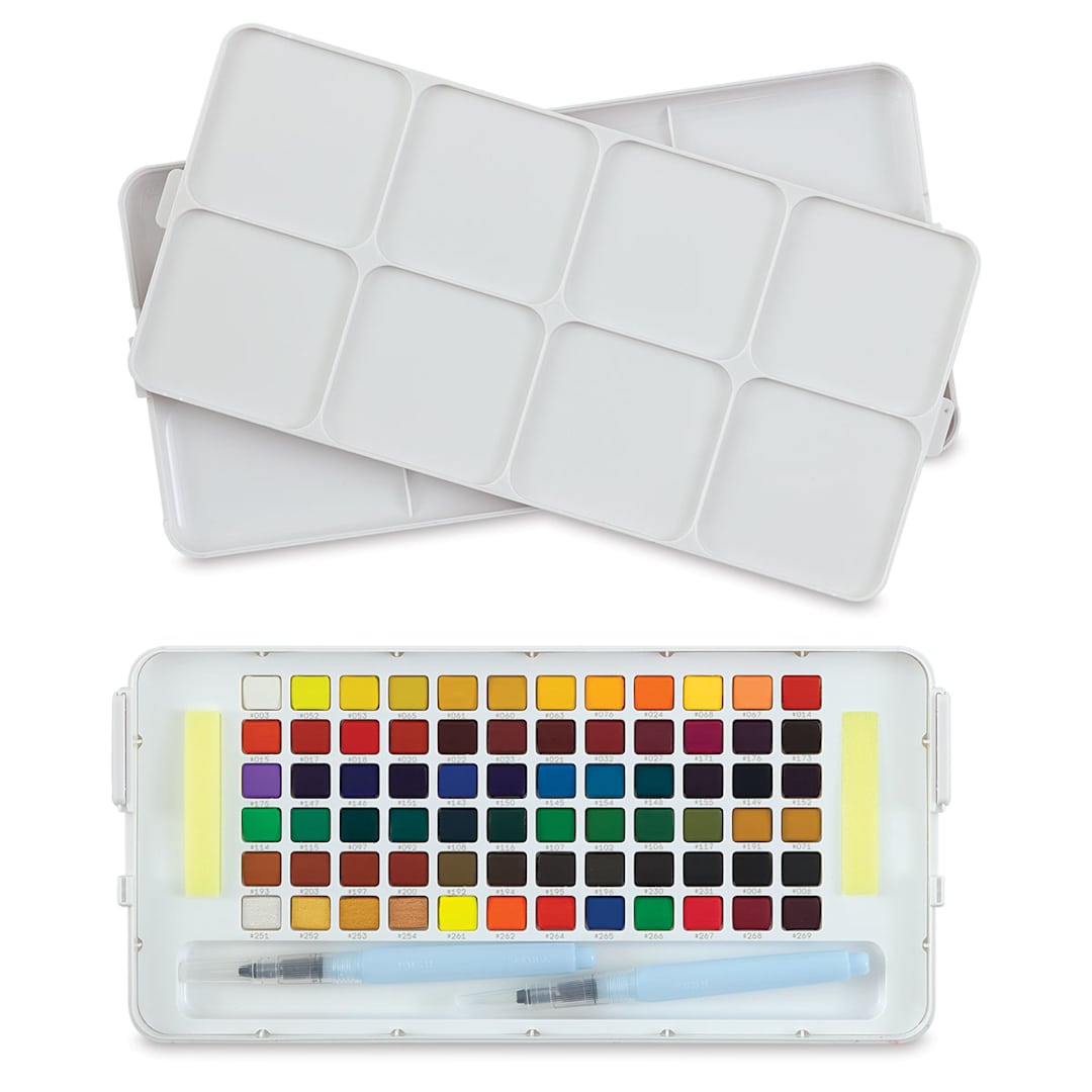 Open in modal - Sakura Koi Watercolor Studio Set - Set of 72 w/2 Brushes. Package open.