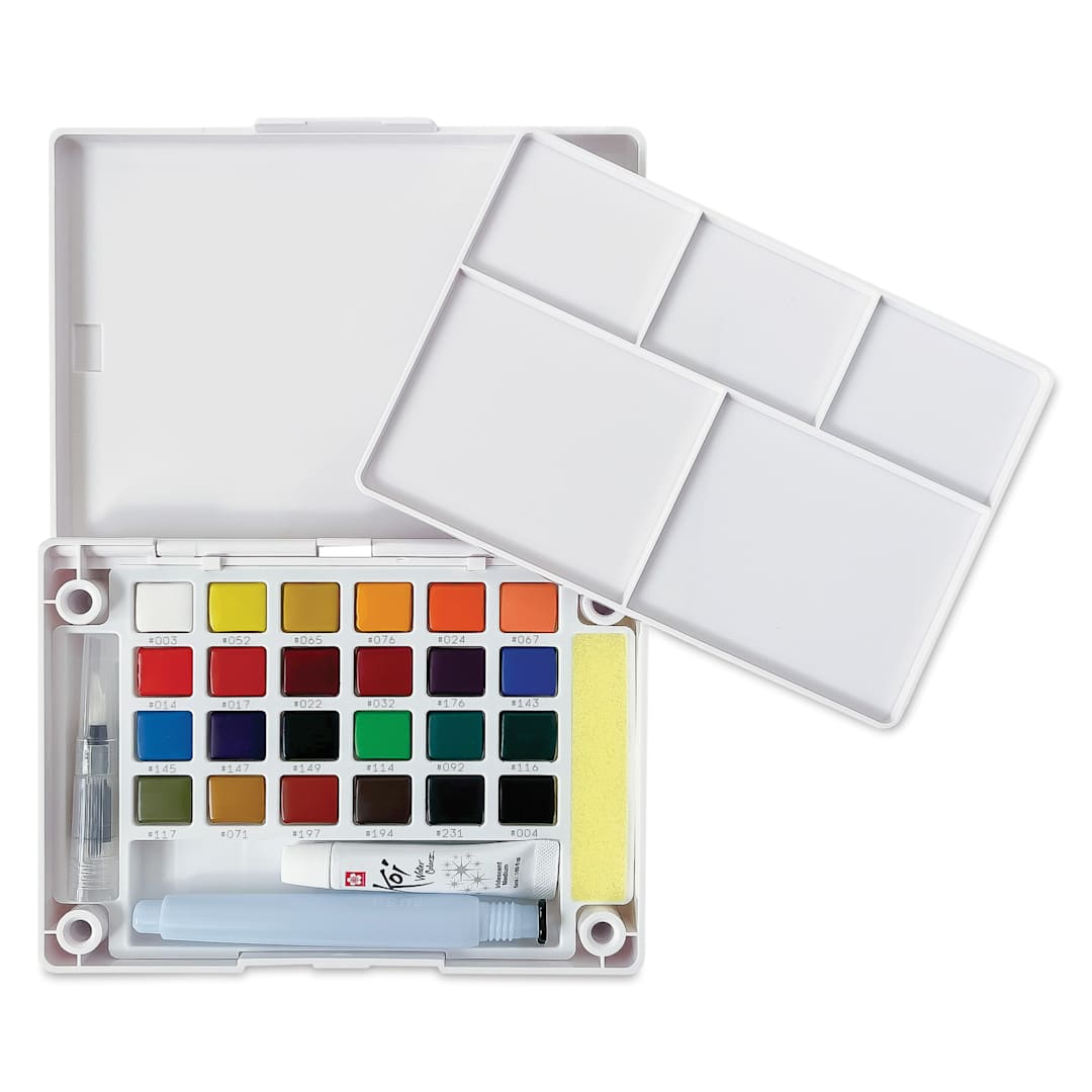 Open in modal - Sakura Koi Watercolor Half Pan - Set of 24 Sketch Box, Assorted Colors with Iridescent Medium