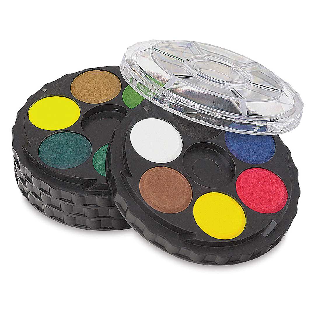 Open in modal - Watercolor Wheel, shown with 3 stacked and the palette lid