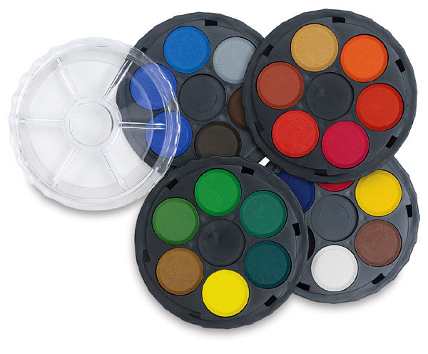 Open in modal - Watercolor Wheel, with 24 colors in 4 stacking trays and the lid which is also a palette