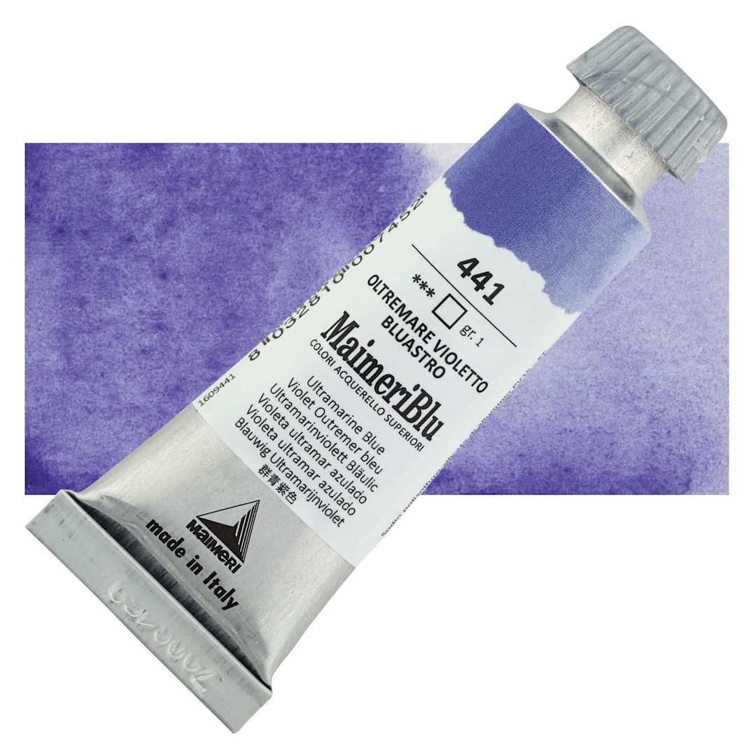 Open in modal - Maimeri Blu Artist Watercolor - Ultramarine Blue, 12 ml Tube and swatch