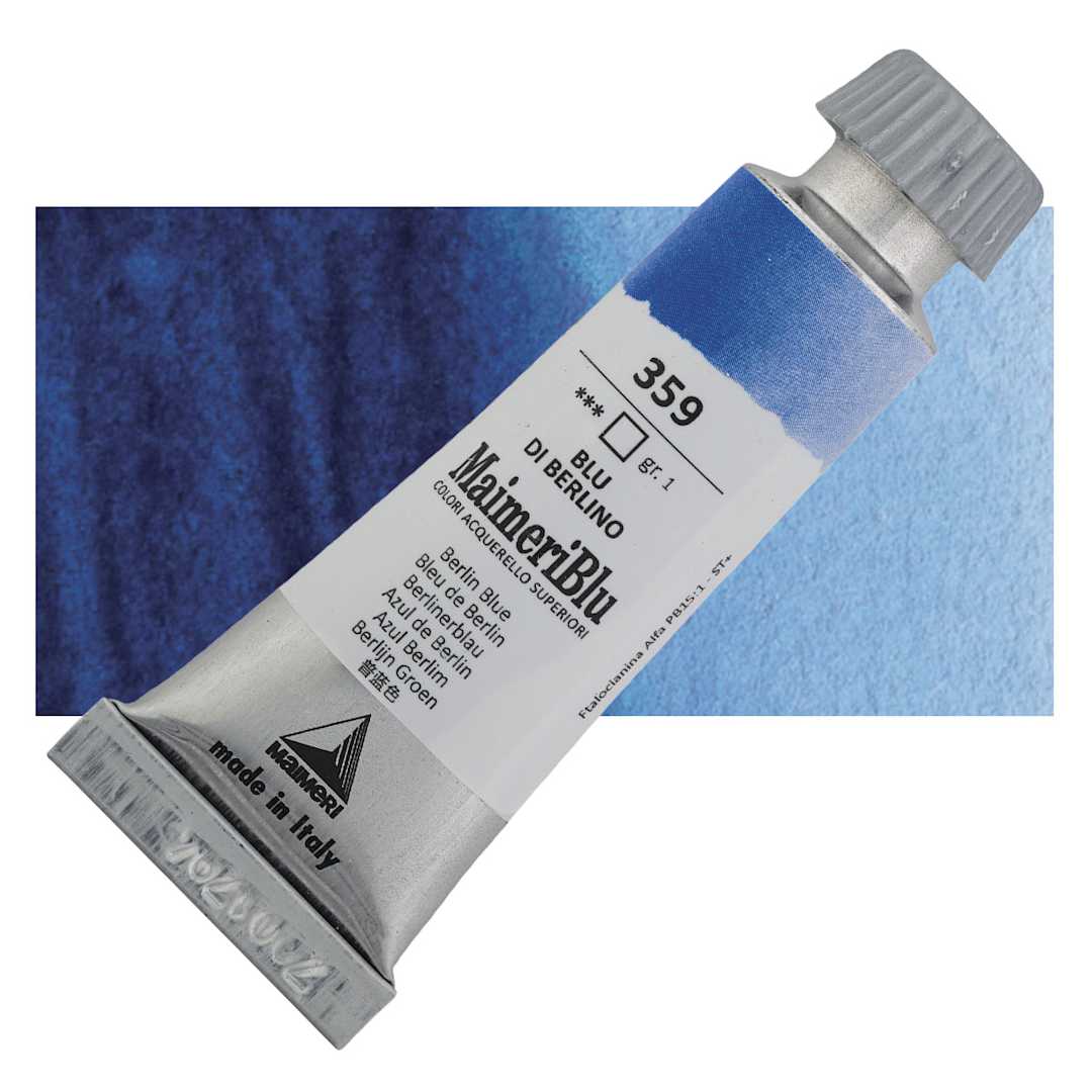 Open in modal - Maimeri Blu Artist Watercolor - Berlin Blue, 12 ml Tube and swatch