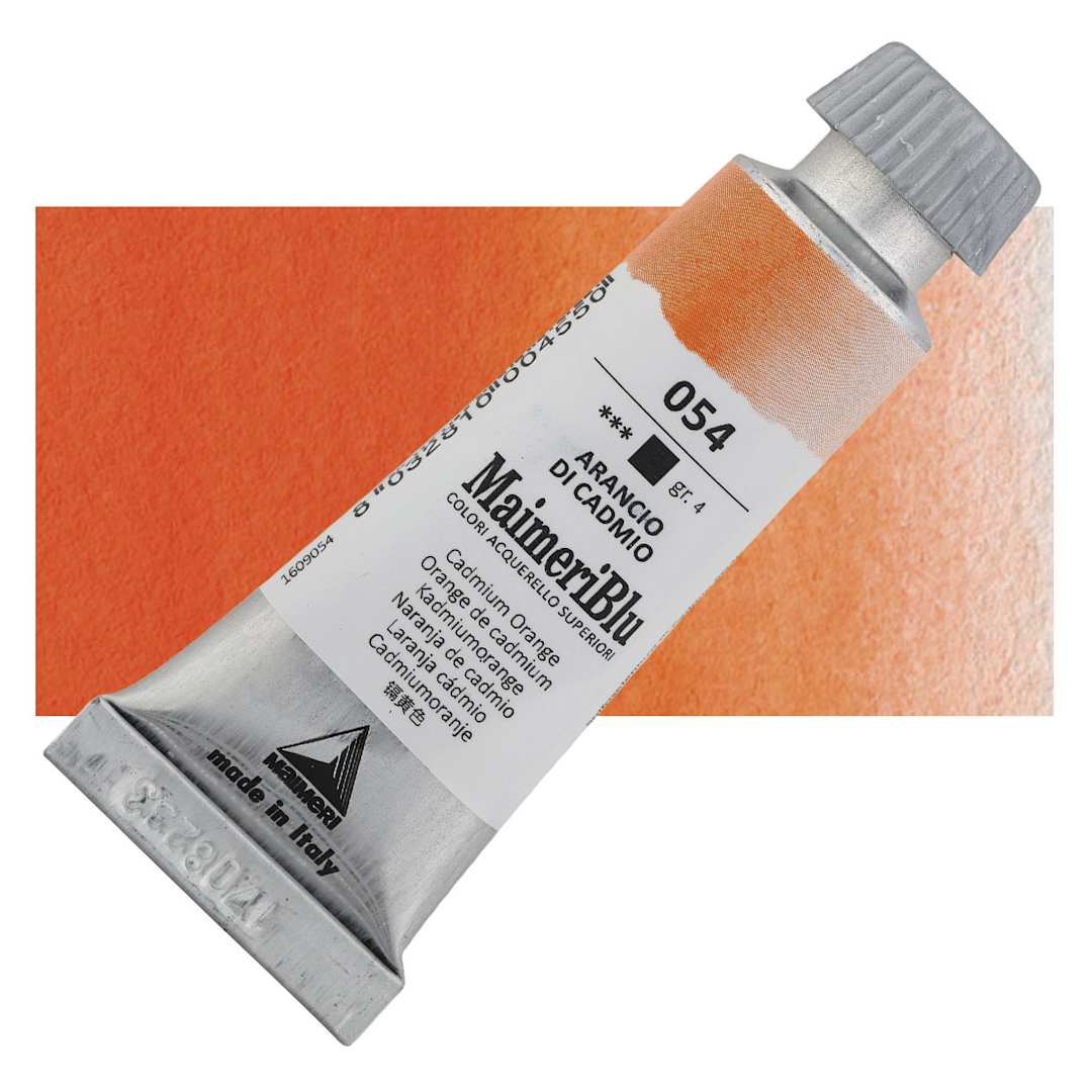 Open in modal - Maimeri Blu Artist Watercolor - Cadmium Orange, 12 ml Tube and swatch