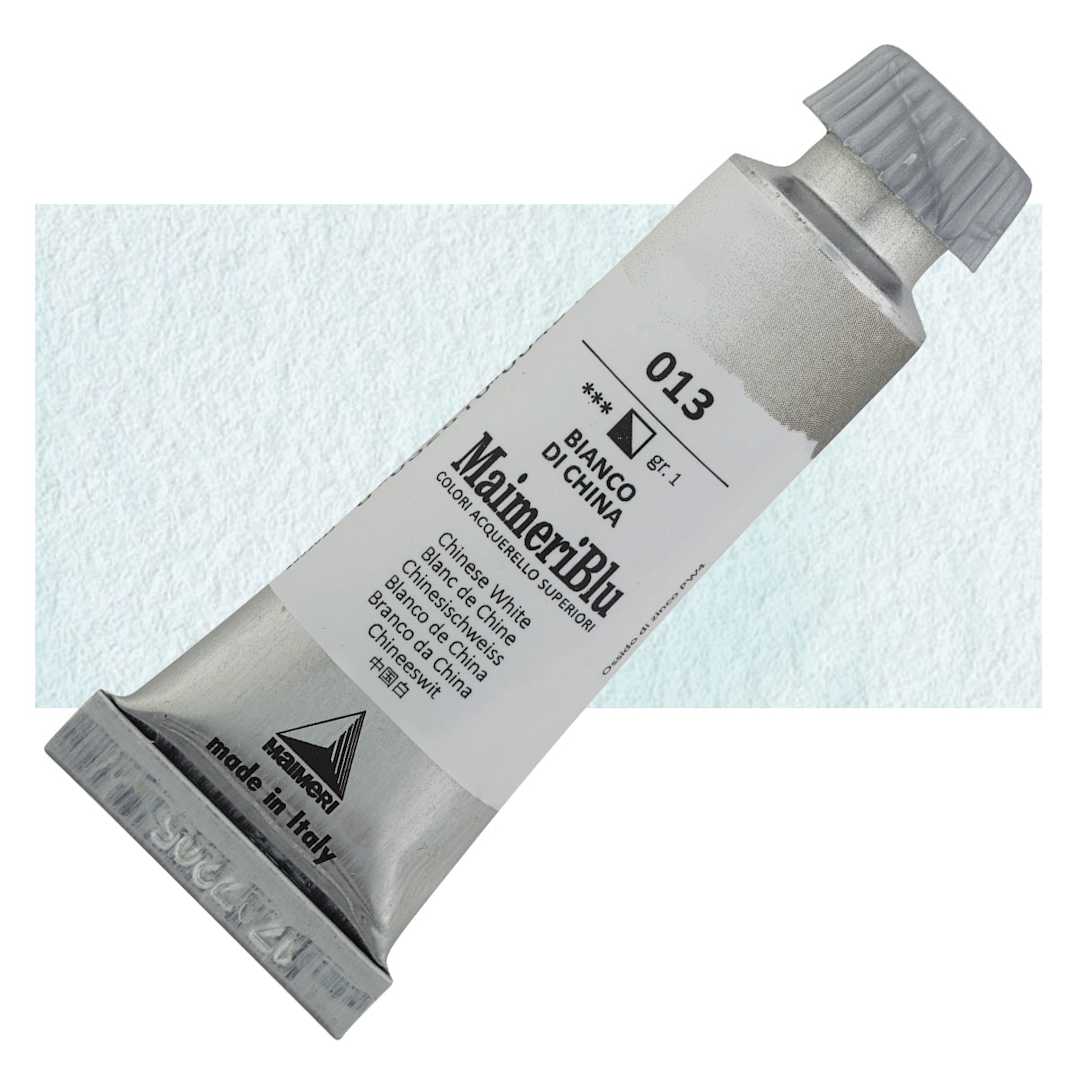 Open in modal - Maimeri Blu Artist Watercolor - Chinese White, 12 ml Tube and swatch
