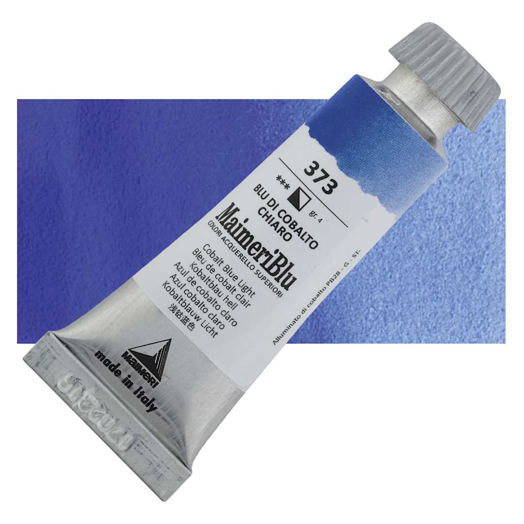 Open in modal - Maimeri Blu Artist Watercolor - Cobalt Blue Light, 12 ml Tube and swatch