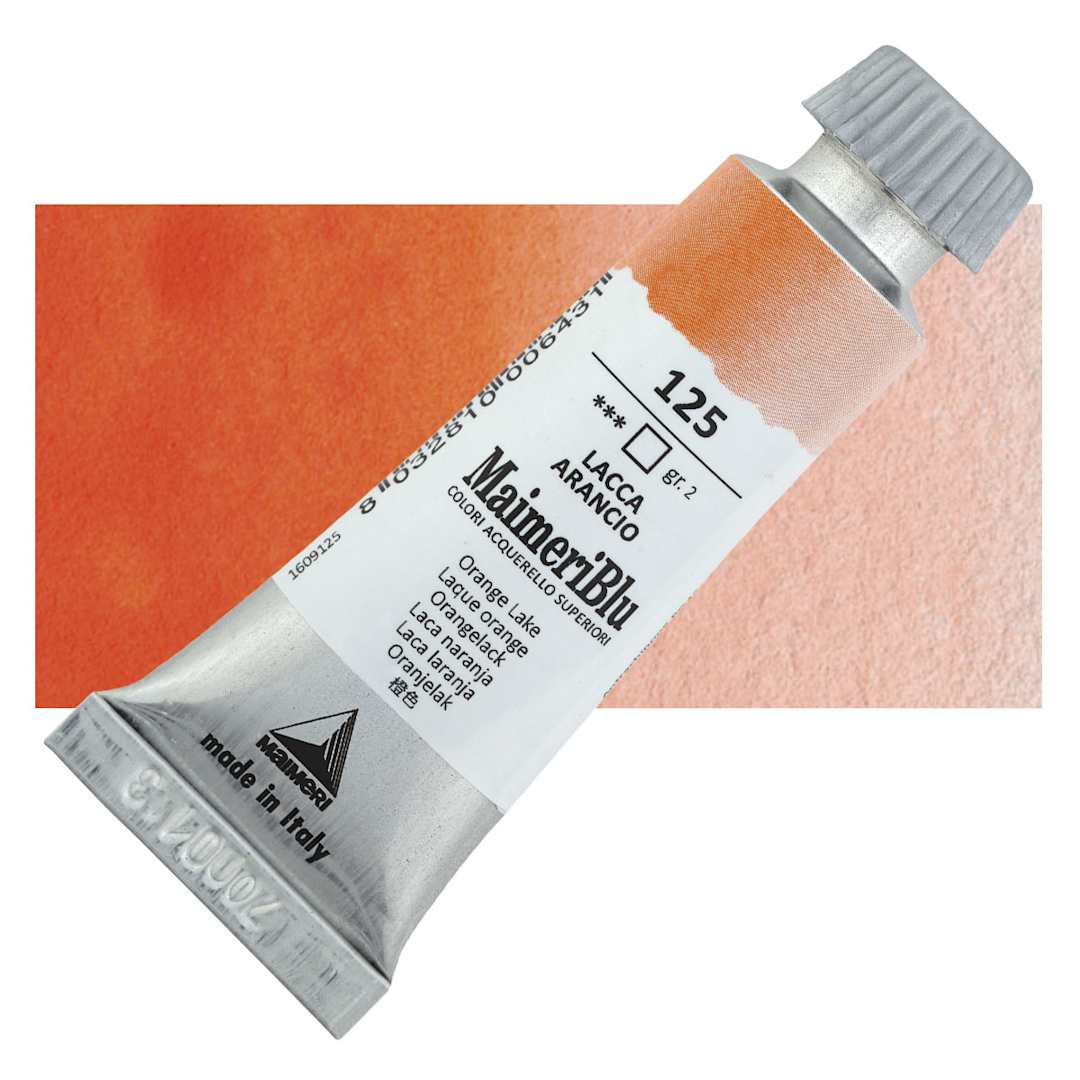 Open in modal - Maimeri Blu Artist Watercolor - Orange Lake, 12 ml Tube and swatch
