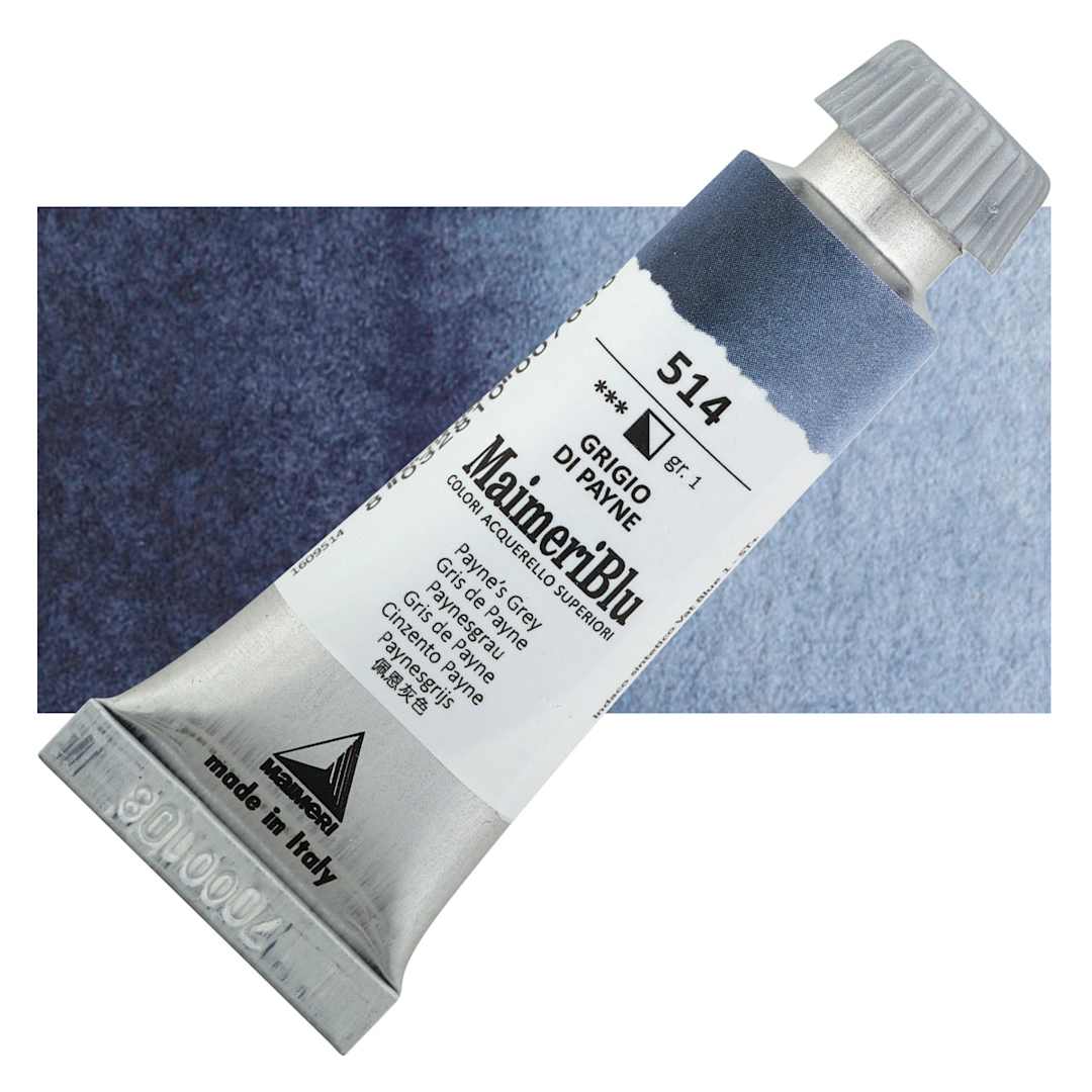 Open in modal - Maimeri Blu Artist Watercolor - Payne's Gray, 12 ml Tube and swatch