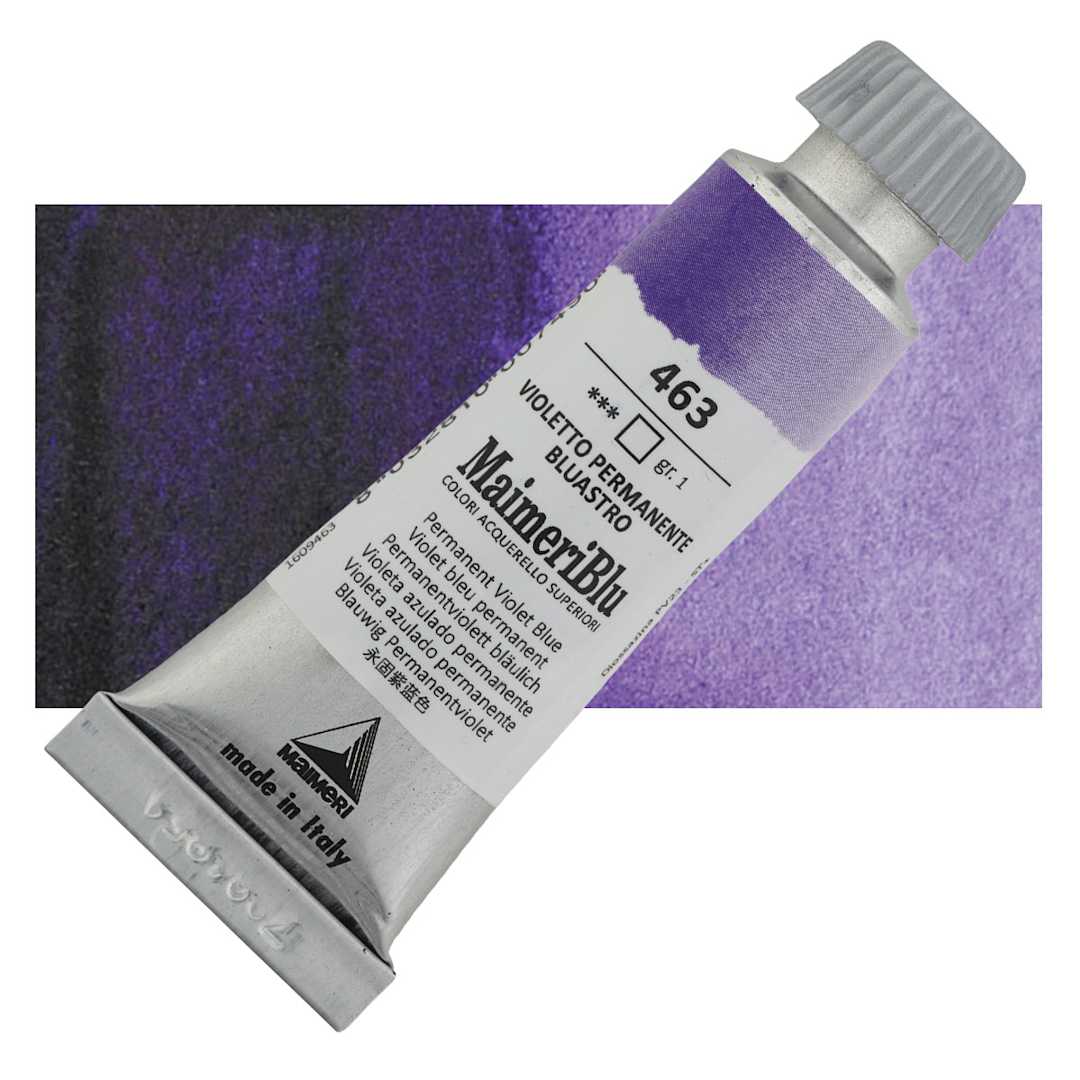 Open in modal - Maimeri Blu Artist Watercolor - Permanent Violet Blue, 12 ml Tube and swatch