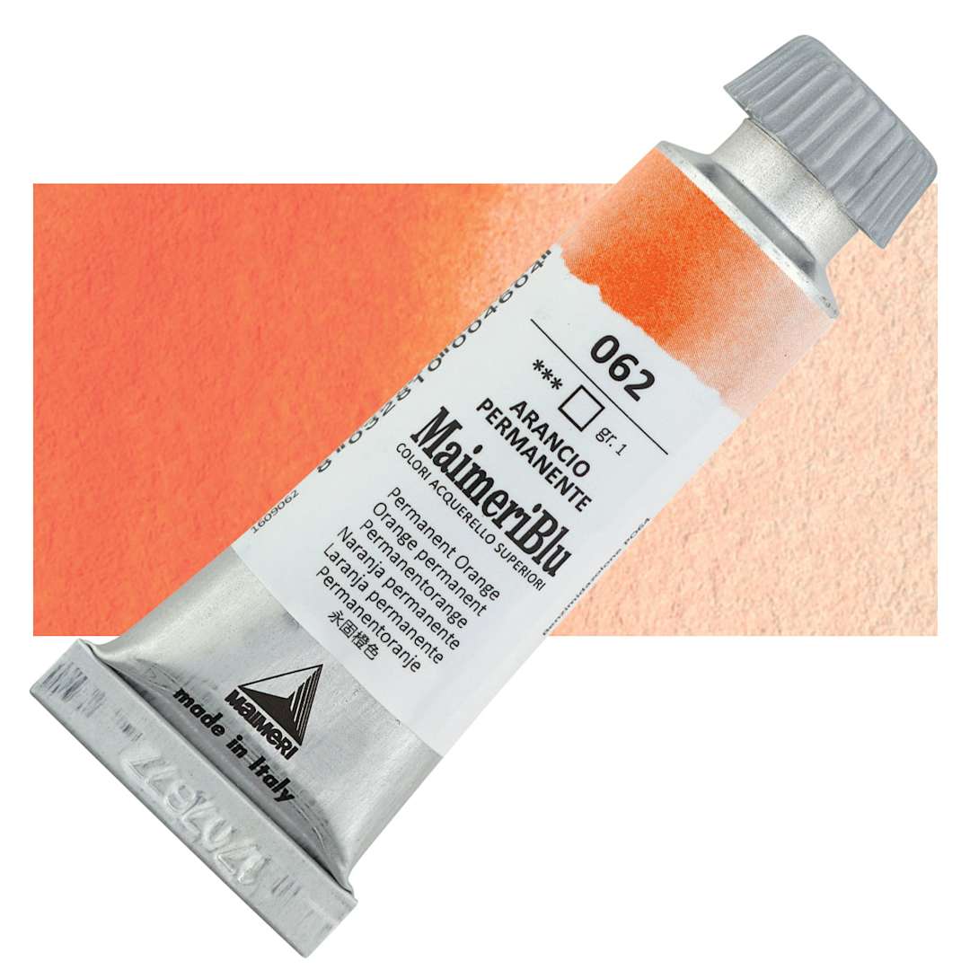 Open in modal - Maimeri Blu Artist Watercolor - Permanent Orange, 12 ml Tube and swatch