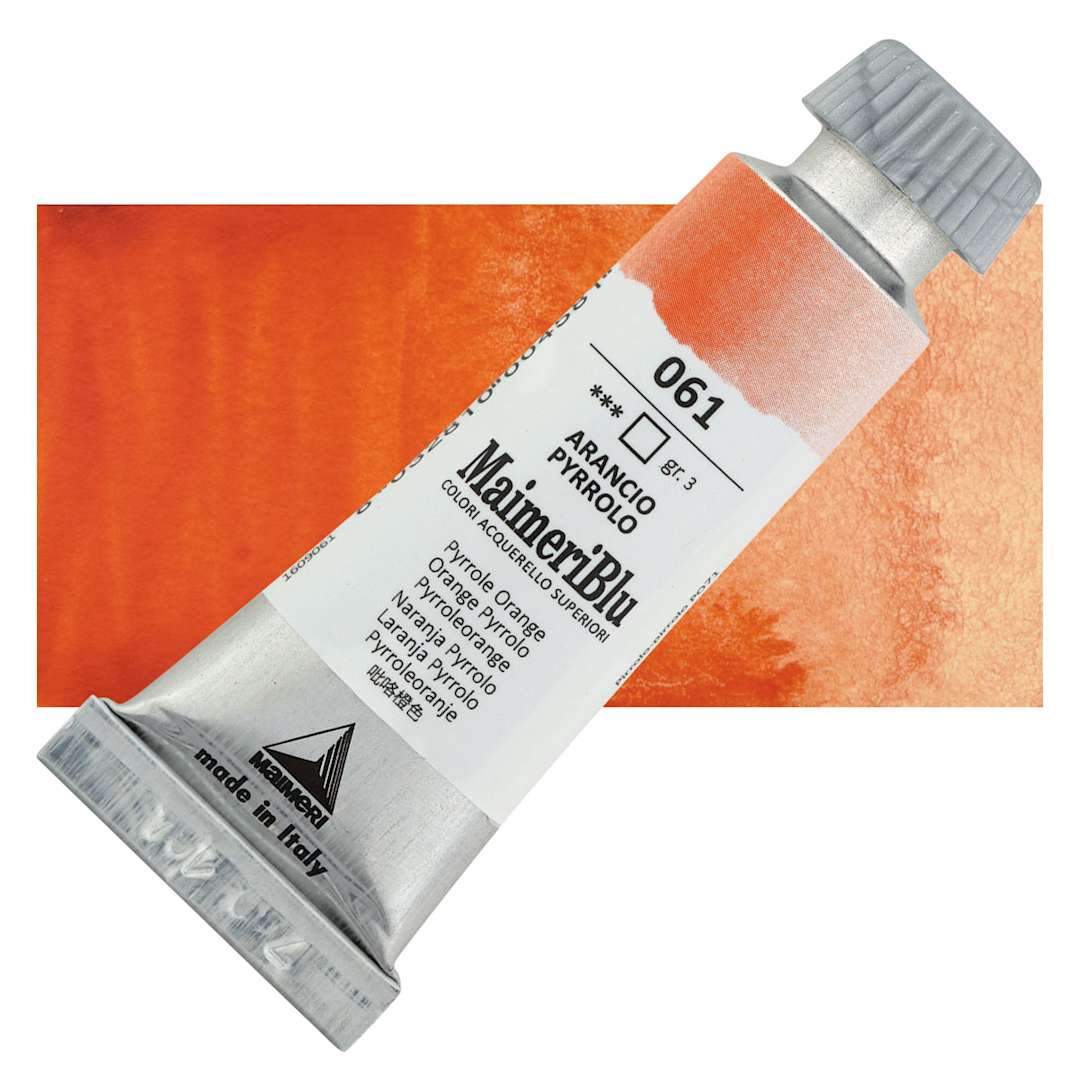 Open in modal - Maimeri Blu Artist Watercolor - Pyrrole Orange, 12 ml Tube and swatch