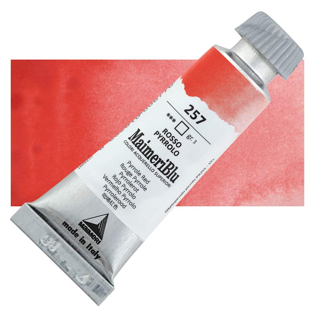 Open in modal - Maimeri Blu Artist Watercolor - Pyrrole Red, 12 ml Tube and swatch