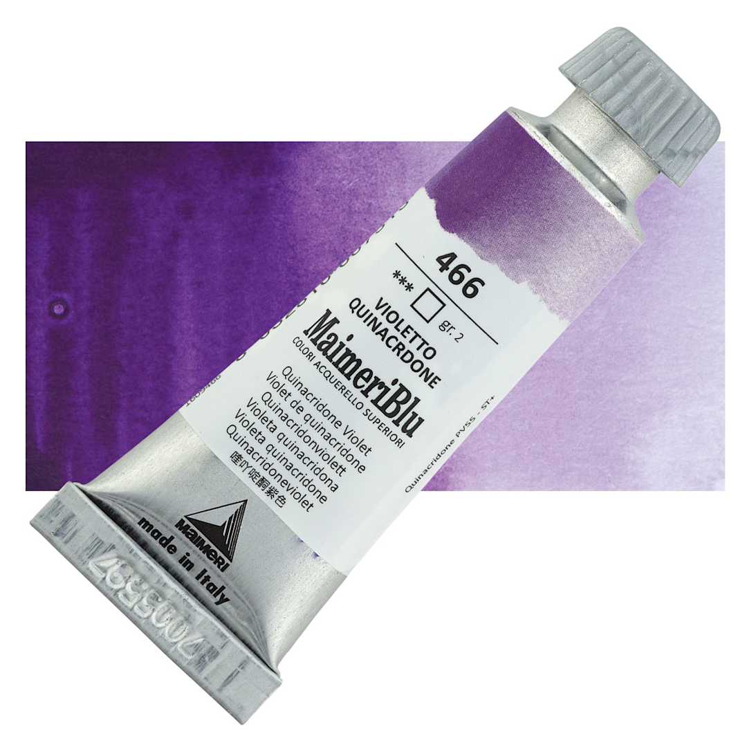 Open in modal - Maimeri Blu Artist Watercolor - Quinacridone Violet, 12 ml Tube and swatch