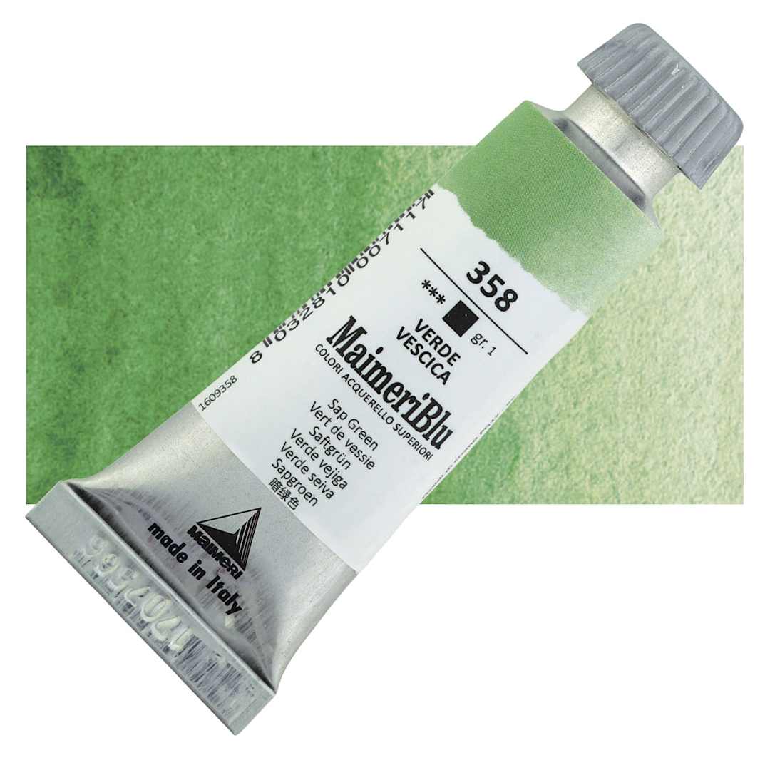 Open in modal - Maimeri Blu Artist Watercolor - Sap Green, 12 ml Tube and swatch