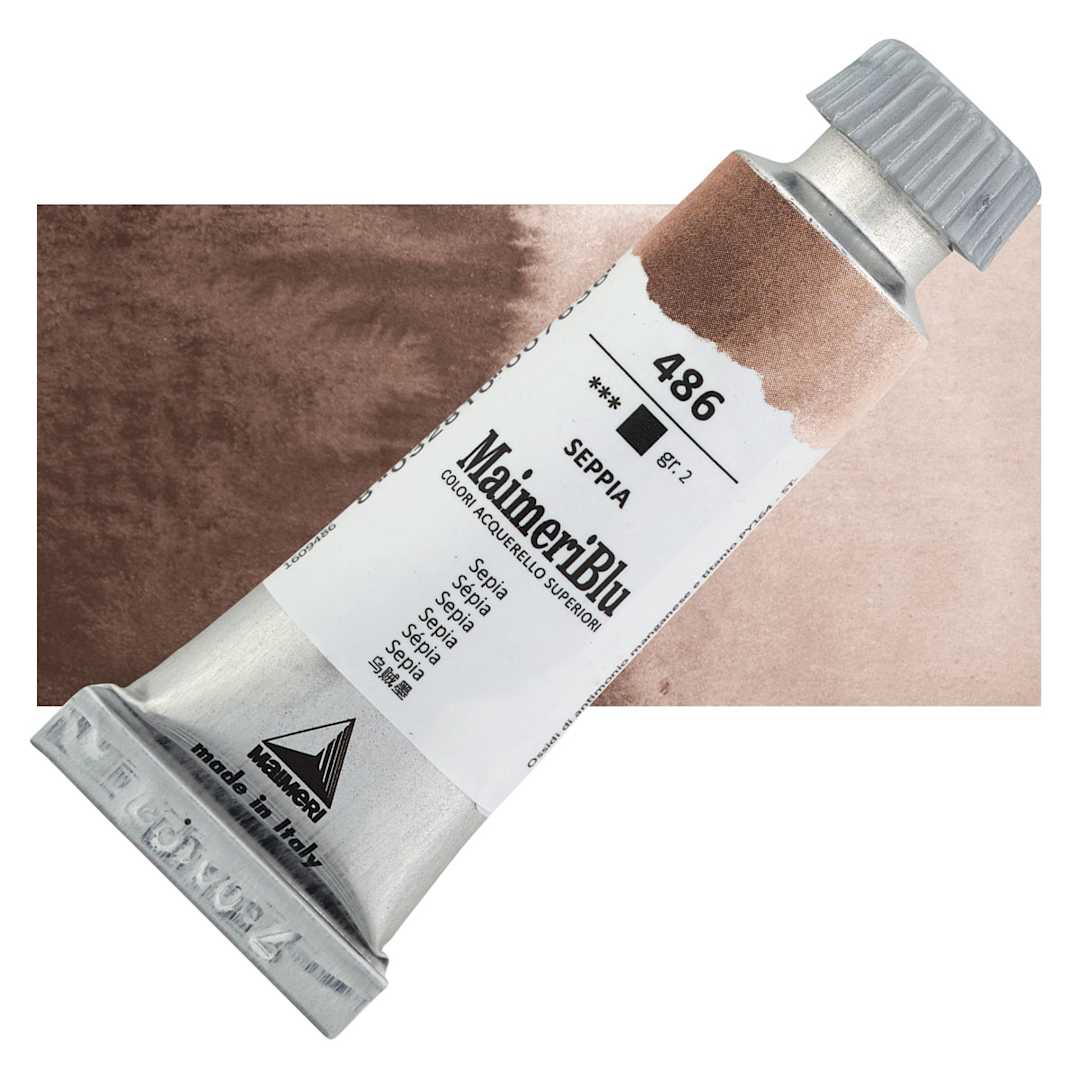 Open in modal - Maimeri Blu Artist Watercolor - Sepia, 12 ml Tube and swatch