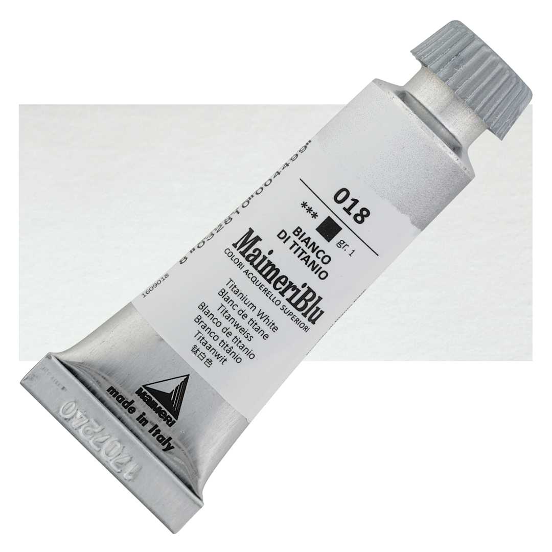 Open in modal - Maimeri Blu Artist Watercolor - Titanium White, 12 ml Tube and swatch