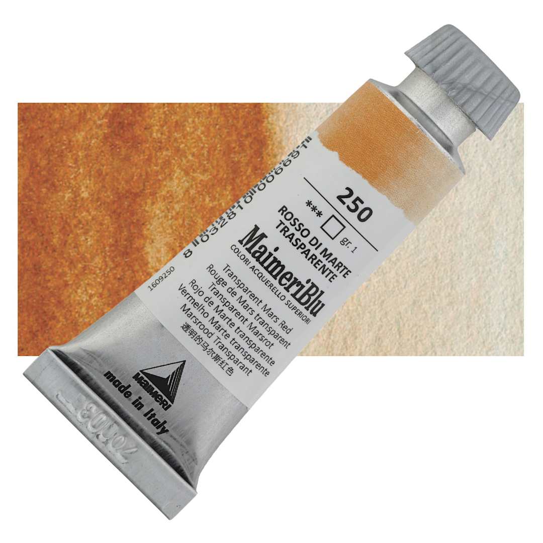Open in modal - Maimeri Blu Artist Watercolor - Transparent Mars Red, 12 ml Tube and swatch