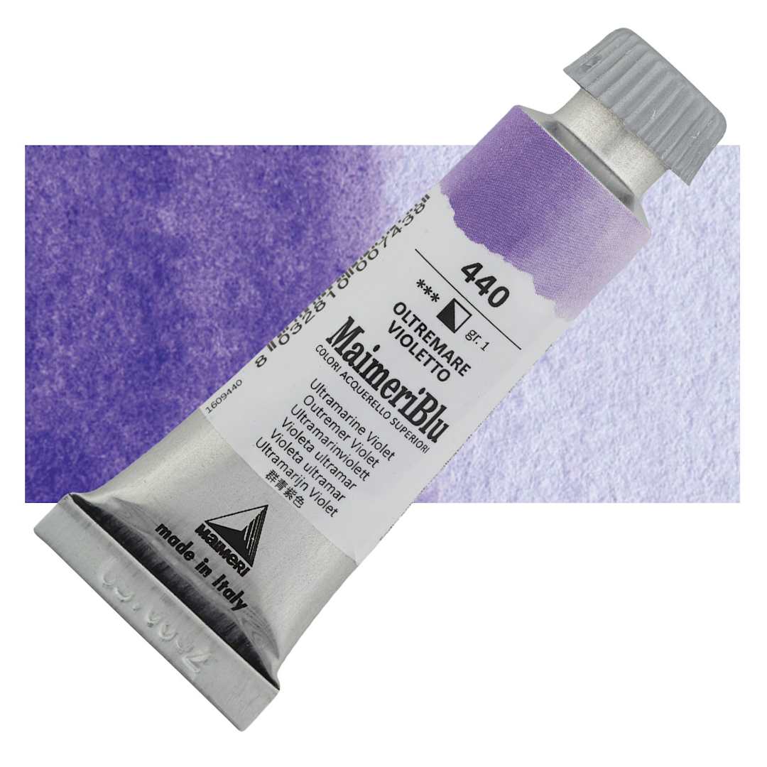 Open in modal - Maimeri Blu Artist Watercolor - Ultramarine Violet, 12 ml Tube and swatch
