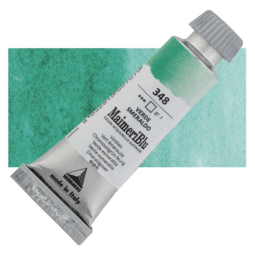 Open in modal - Maimeri Blu Artist Watercolor - Viridian, 12 ml Tube and swatch