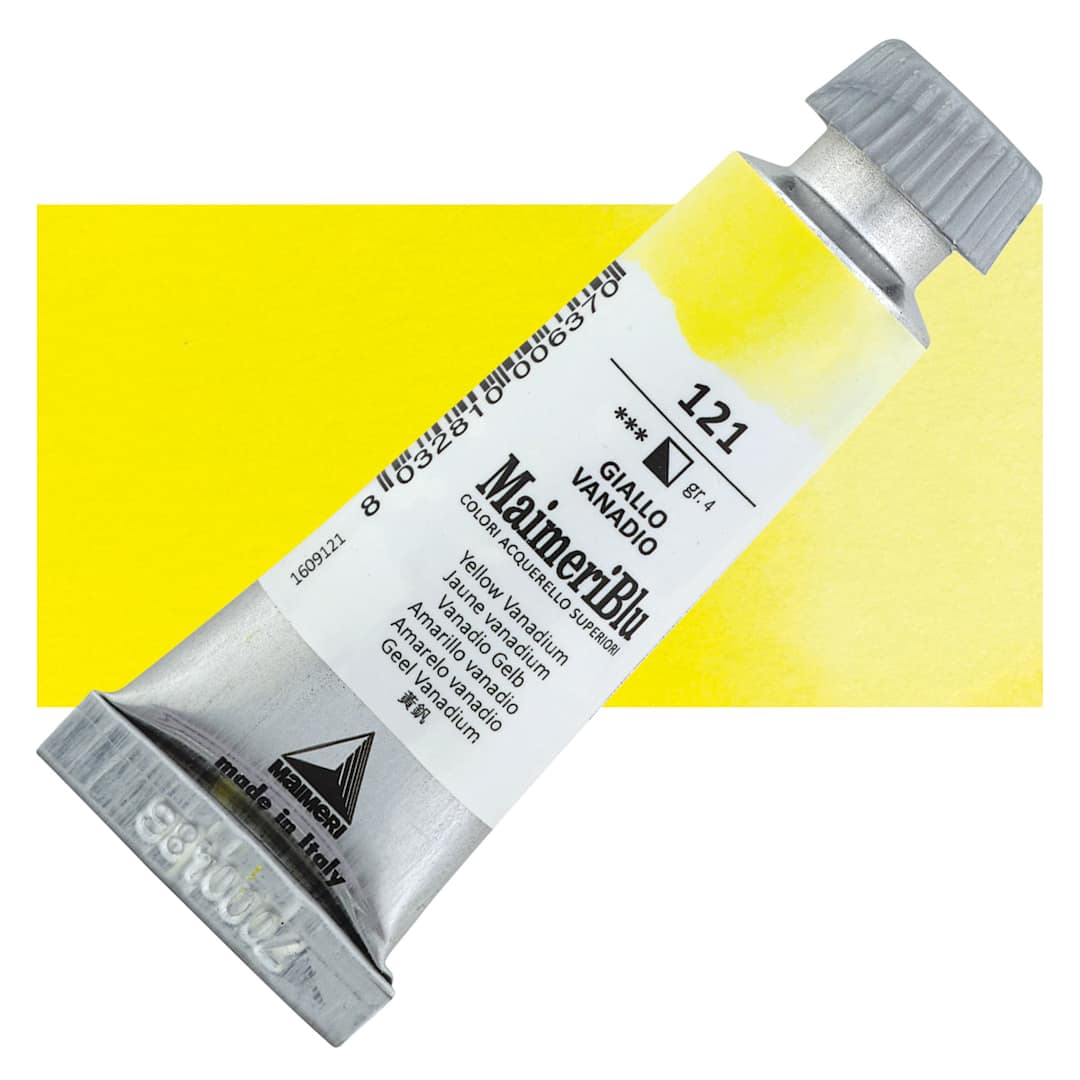 Open in modal - Maimeri Blu Artist Watercolor - Yellow Vanadium, 12 ml Tube and swatch