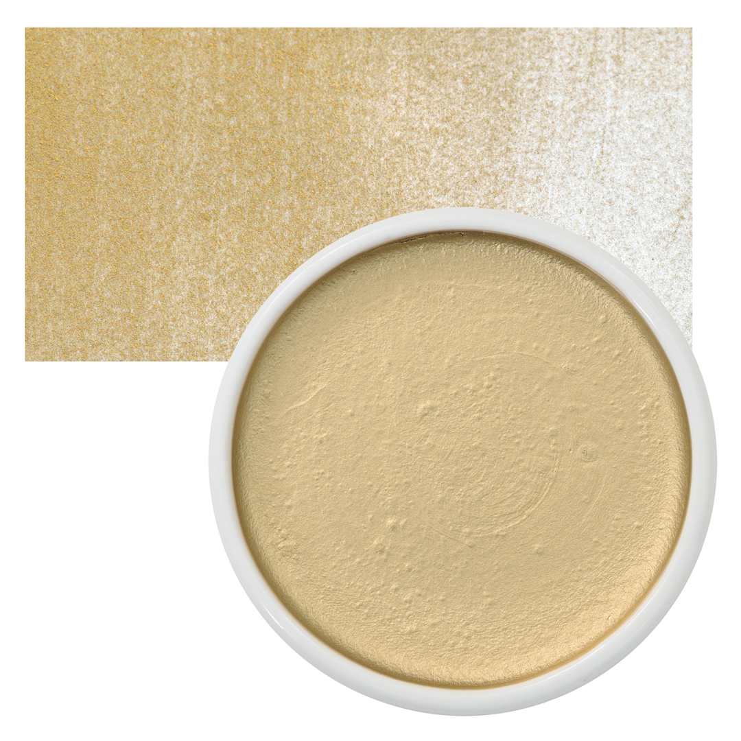 Open in modal - Yasutomo Traditional Japanese Watercolor Pan - Metallic Gold, 2-1/4" Dia pan and swatch