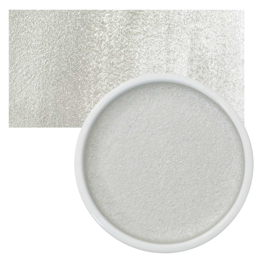 Open in modal - Yasutomo Traditional Japanese Watercolor Pan - Metallic Silver, 2-1/4" Dia pan and swatch