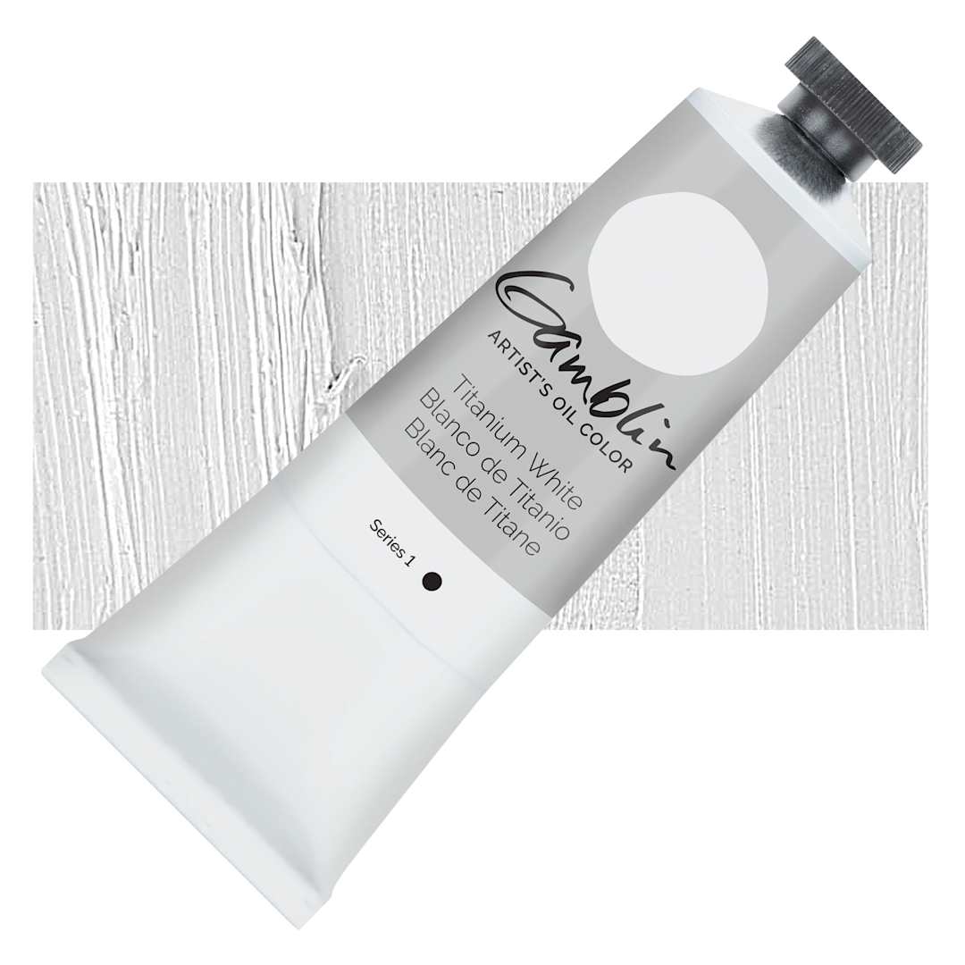 Open in modal - Gamblin Artist's Oil Color - Titanium White, 37 ml tube and swatch