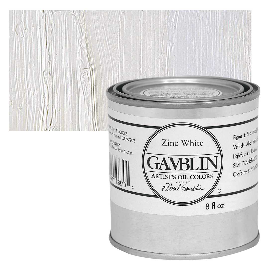 Open in modal - Gamblin Artist's Oil Color - Zinc White, 8 oz Can and swatch