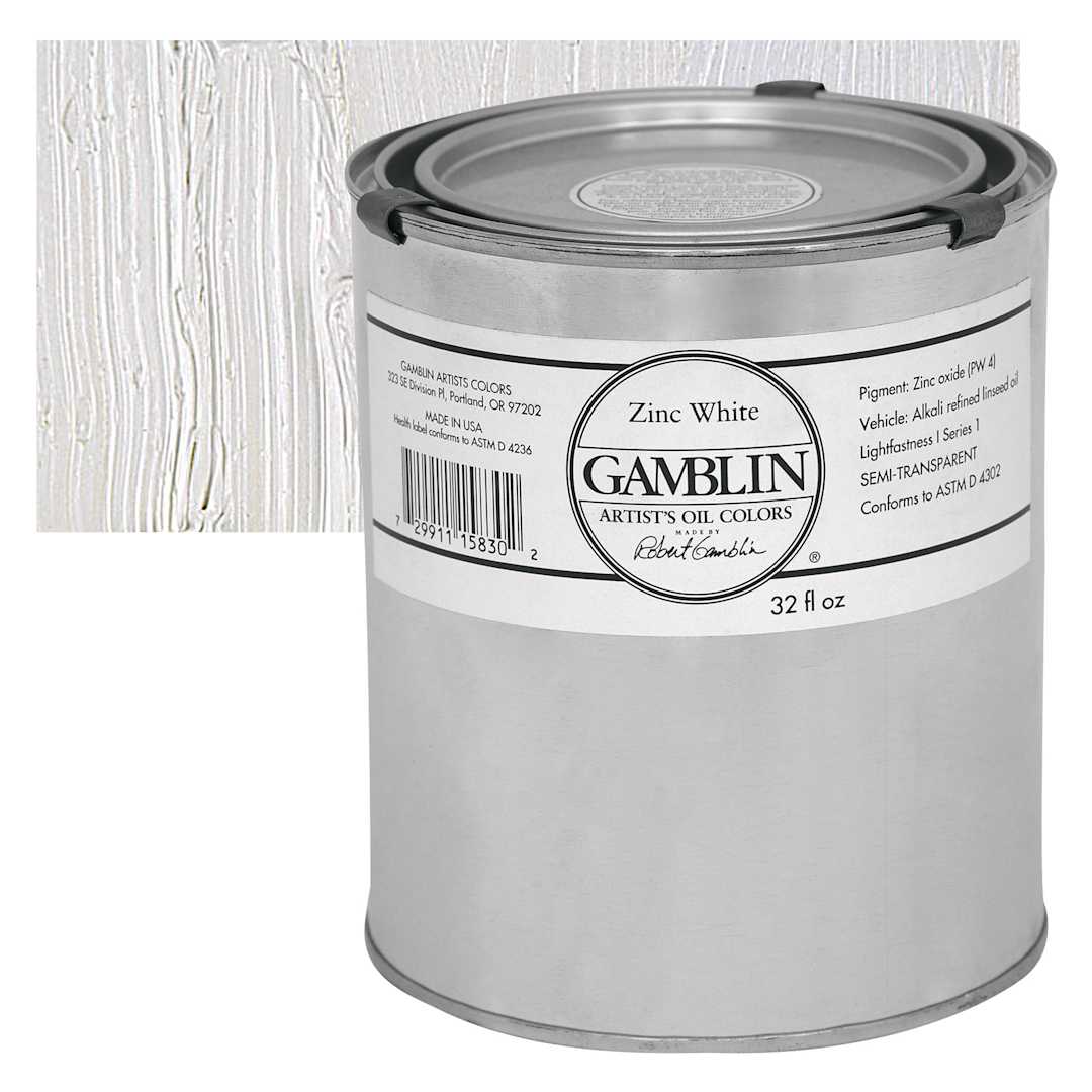 Open in modal - Gamblin Artist's Oil Color - Zinc White, 32 oz Can and swatch