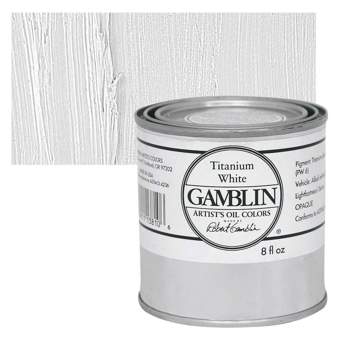 Open in modal - Gamblin Artist's Oil Color - Titanium White, 8 oz Can and swatch