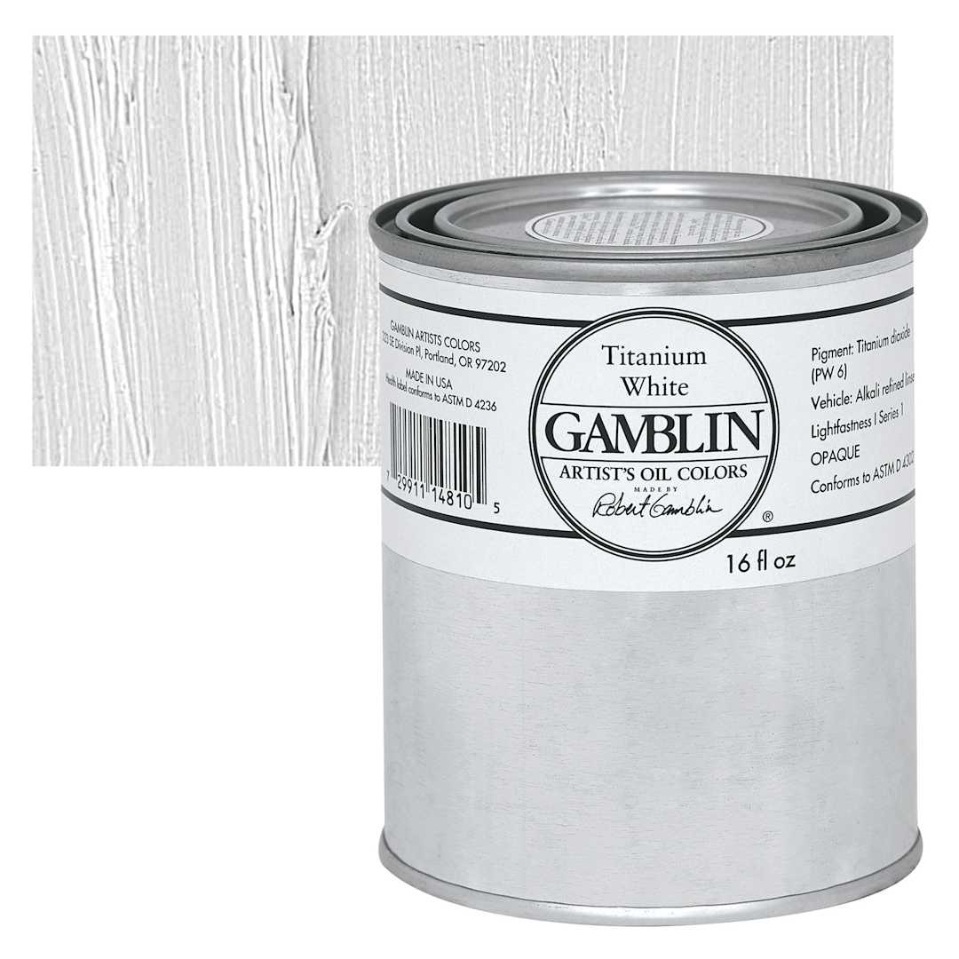 Open in modal - Gamblin Artist's Oil Color - Titanium White, 16 oz Can and swatch