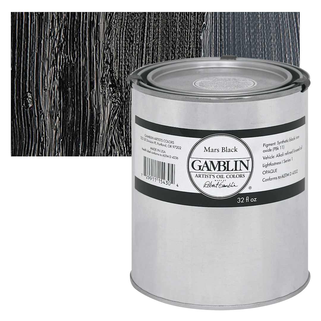 Open in modal - Gamblin Artist's Oil Color - Mars Black, Can and Swatch