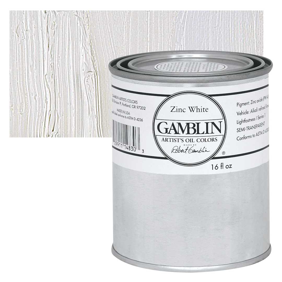 Open in modal - Gamblin Artist's Oil Color - Zinc White, 16 oz Can and swatch