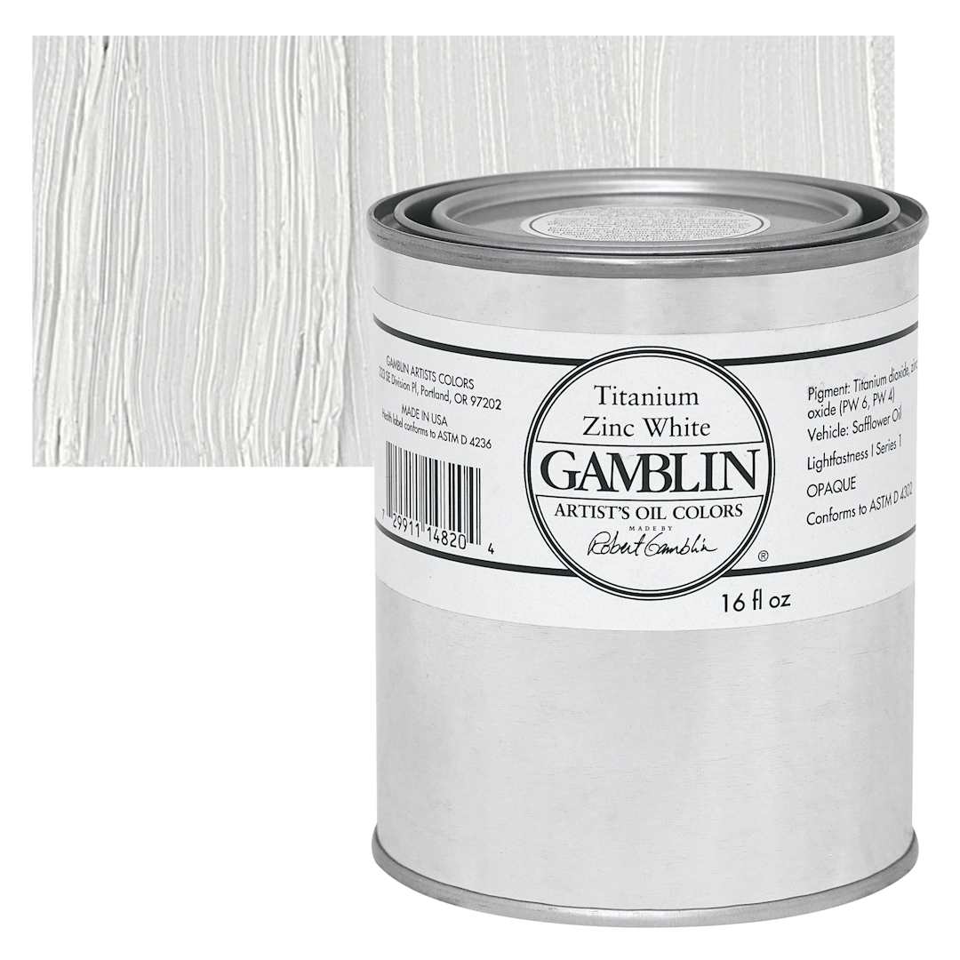 Open in modal - Gamblin Artist's Oil Color - Titanium-Zinc White, 16 oz Can and swatch