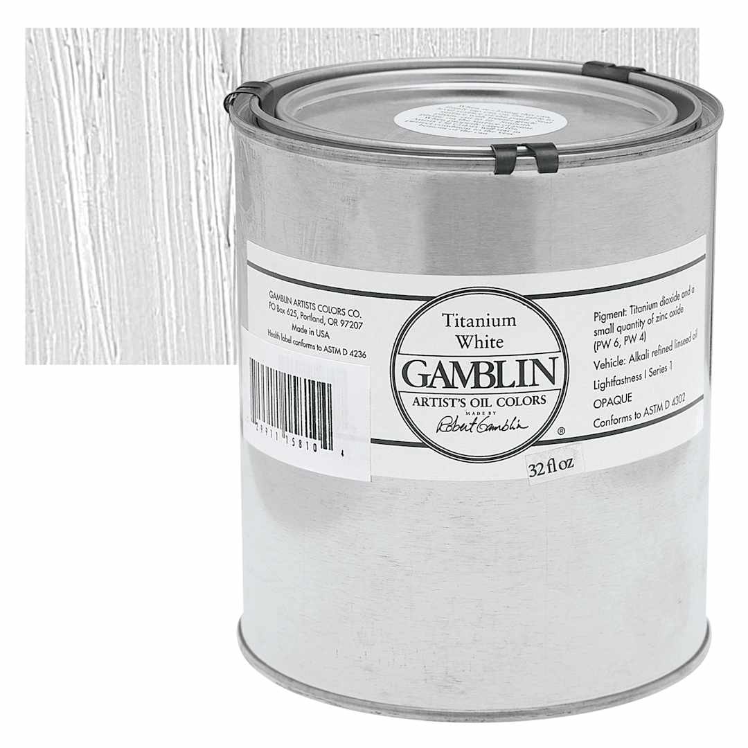 Open in modal - Gamblin Artist's Oil Color - Titanium White, 32 oz Can and swatch