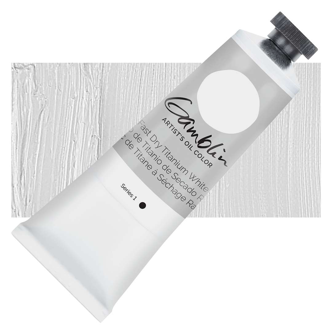 Open in modal - Gamblin Artist's Oil Color - Fast Dry Titanium White, 37 ml tube and swatch