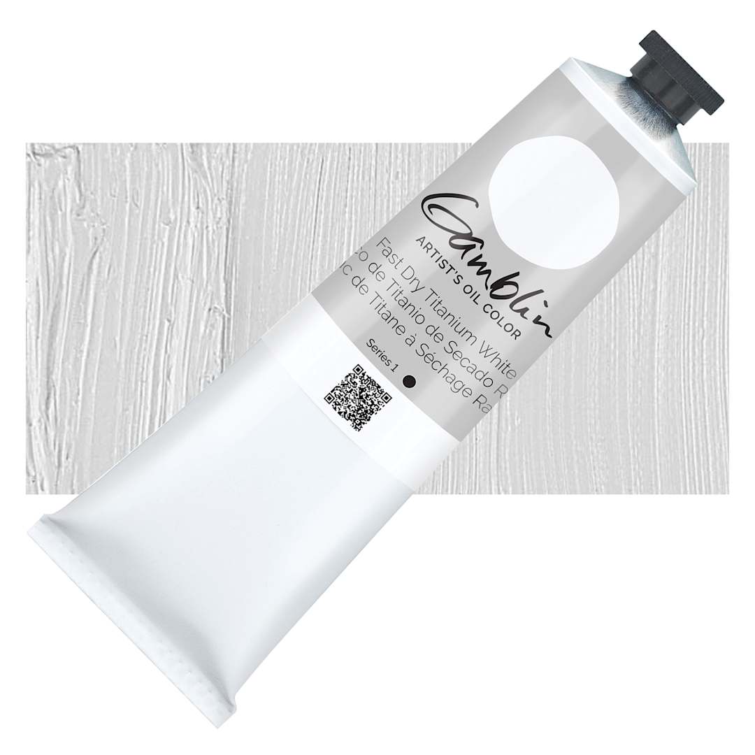 Open in modal - Gamblin Artist's Oil Color - Fast Dry Titanium White, 150 ml tube and swatch