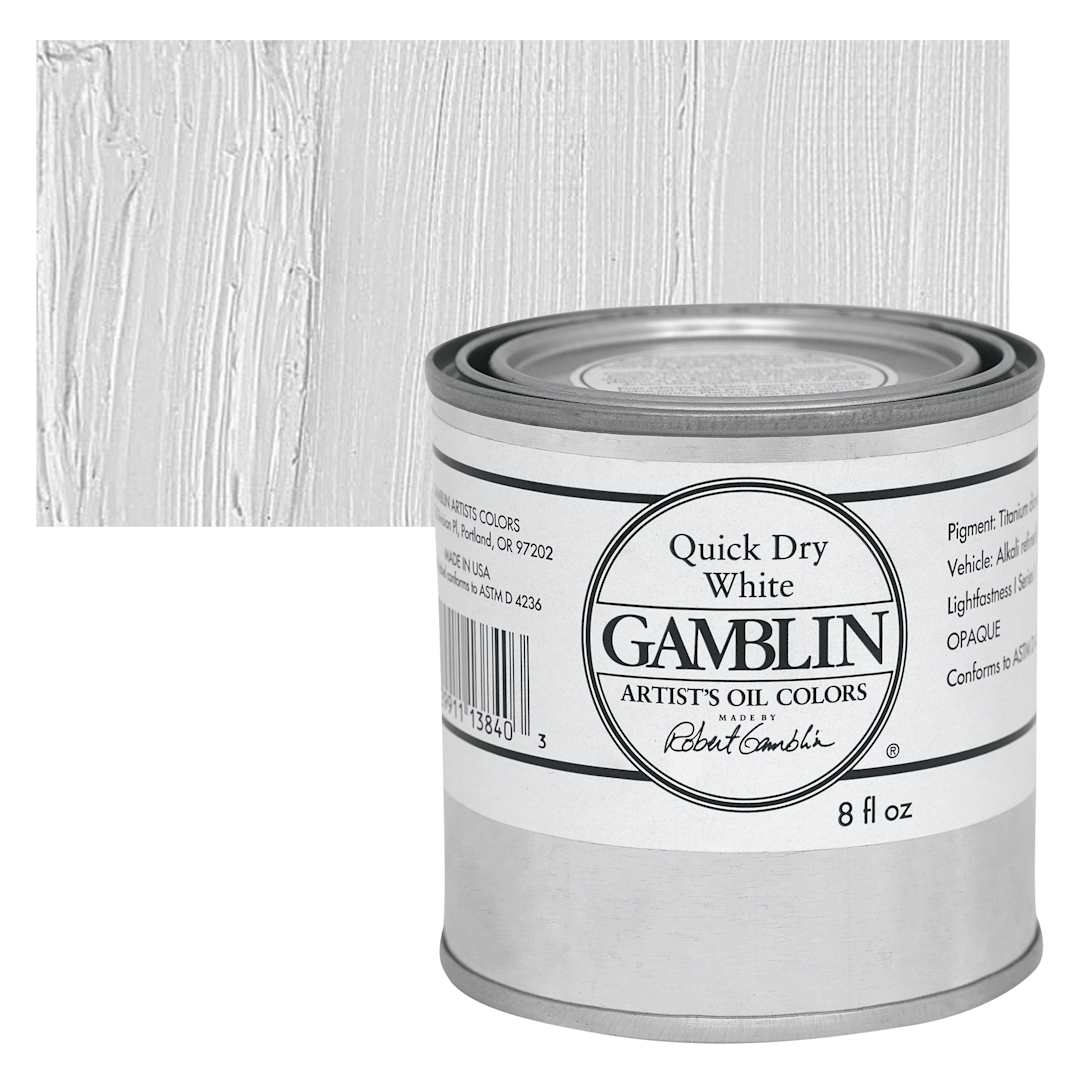 Open in modal - Gamblin Artist's Oil Color - Quick Dry White, 8 oz Can and swatch