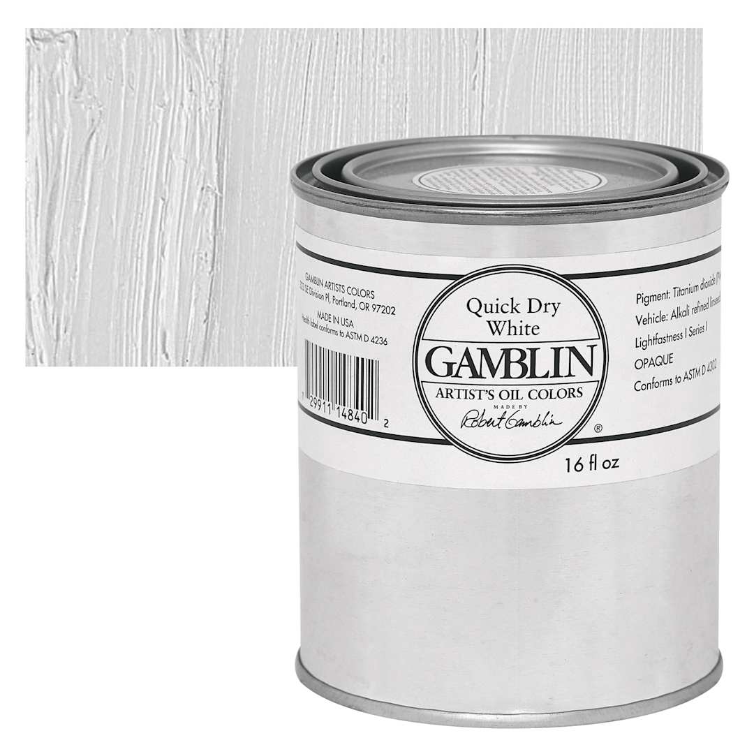 Open in modal - Gamblin Artist's Oil Color - Quick Dry White, 16 oz Can and swatch