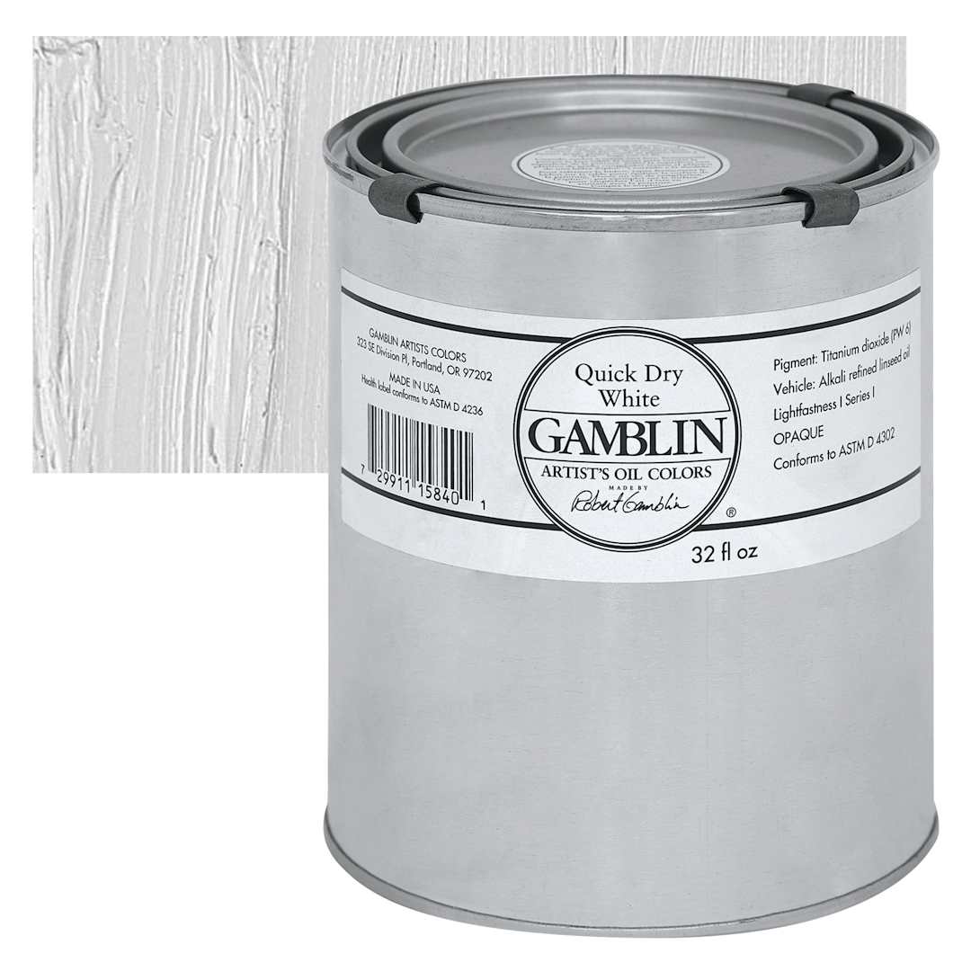 Open in modal - Gamblin Artist's Oil Color - Quick Dry White, 32 oz Can and swatch