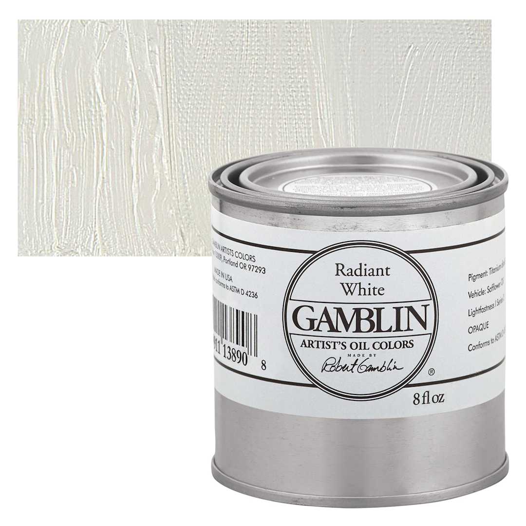 Open in modal - Gamblin Artist's Oil Color - Radiant White, 8 oz Can and swatch