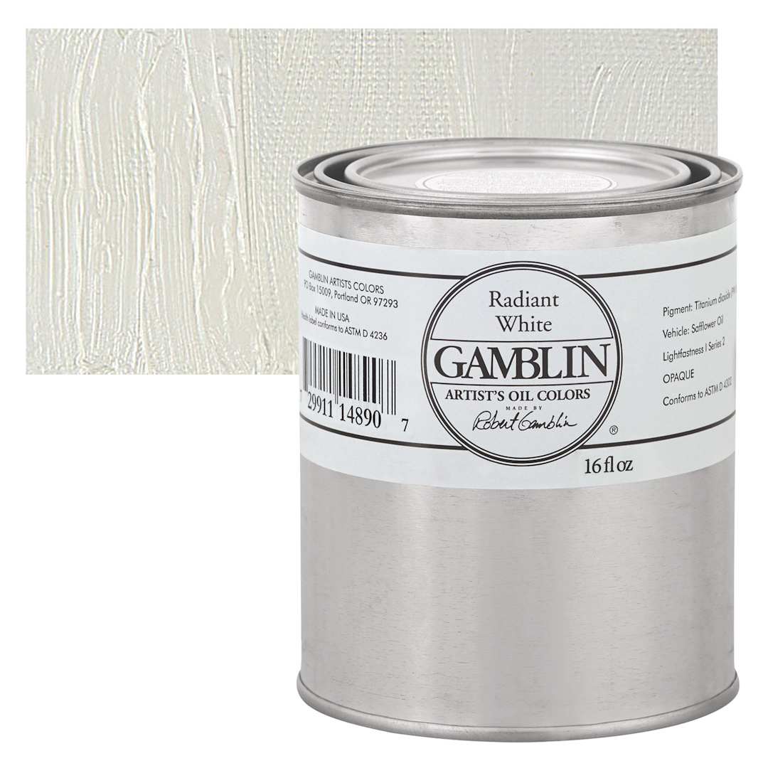 Open in modal - Gamblin Artist's Oil Color - Radiant White, 16 oz Can and swatch