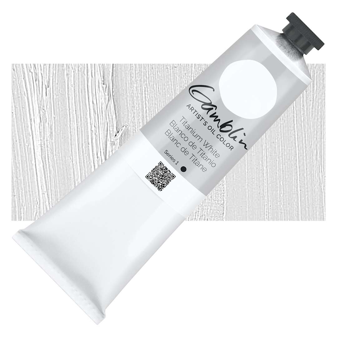 Open in modal - Gamblin Artist's Oil Color - Titanium White, 150 ml tube and swatch