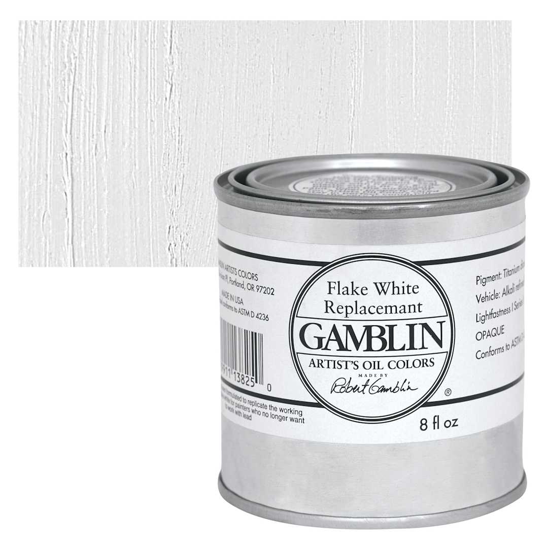Open in modal - Gamblin Artist's Oil Color - Flake White Replacement, 8 oz Can and swatch