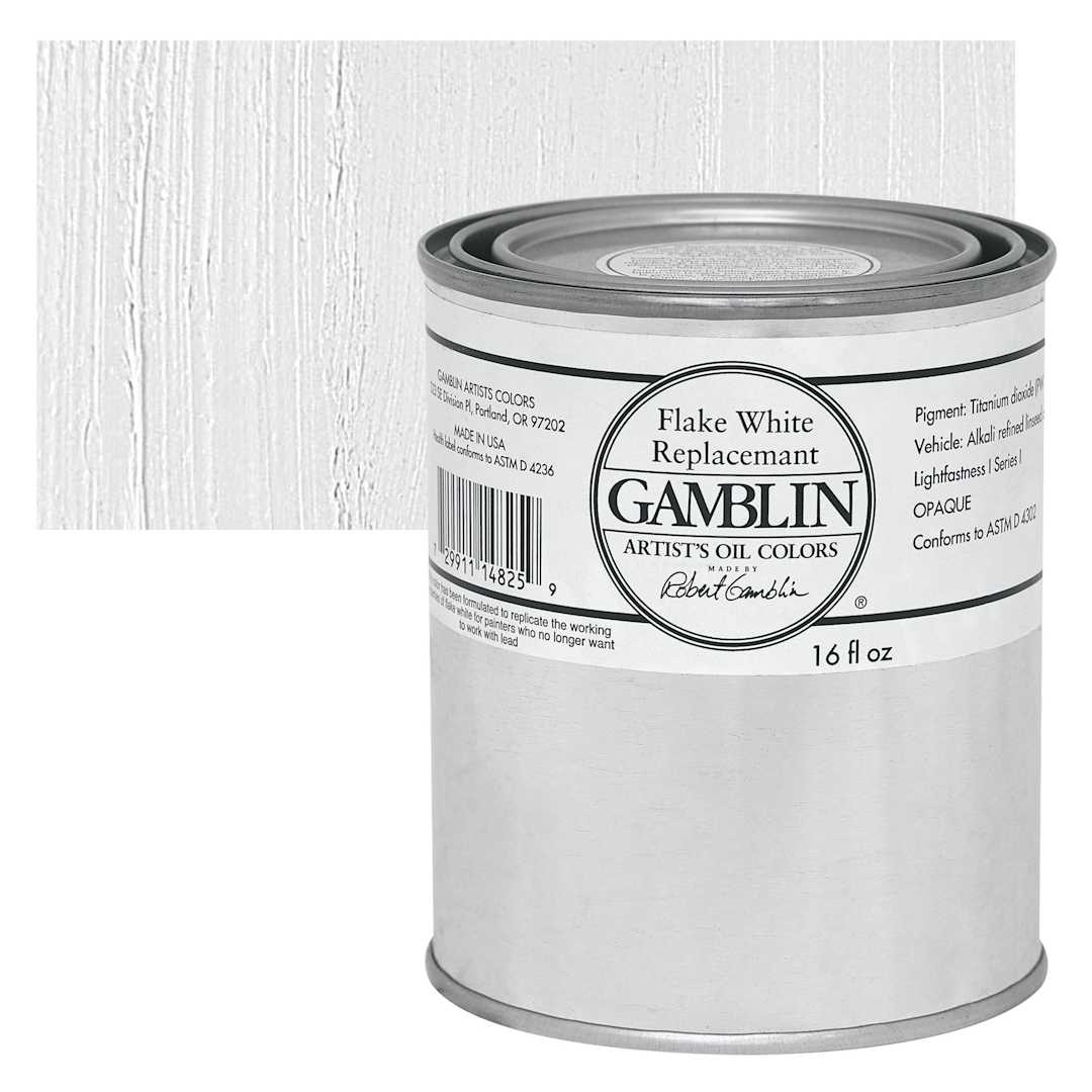 Open in modal - Gamblin Artist's Oil Color - Flake White Replacement, 16 oz Can and swatch