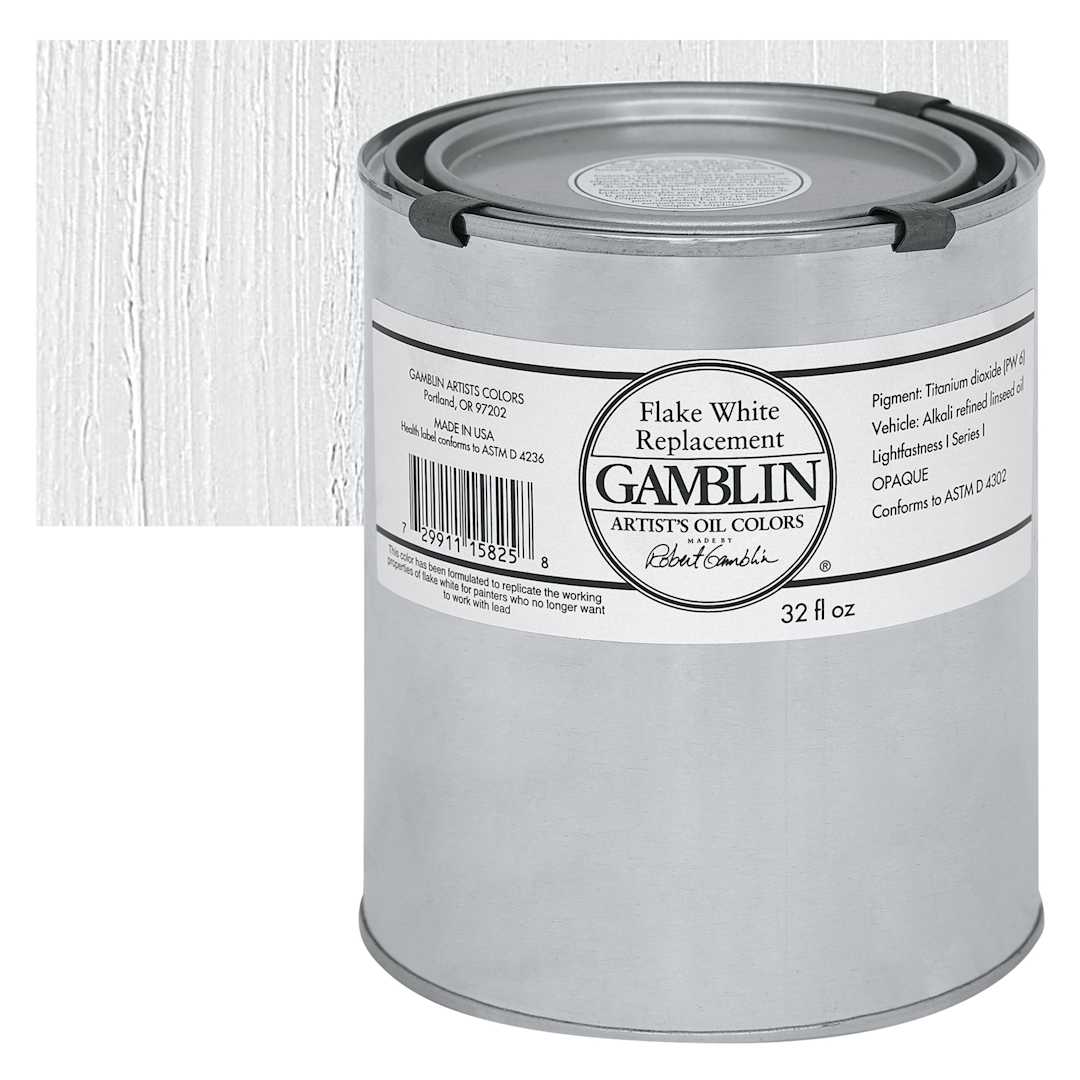 Open in modal - Gamblin Artist's Oil Color - Flake White Replacement, 32 oz Can and swatch