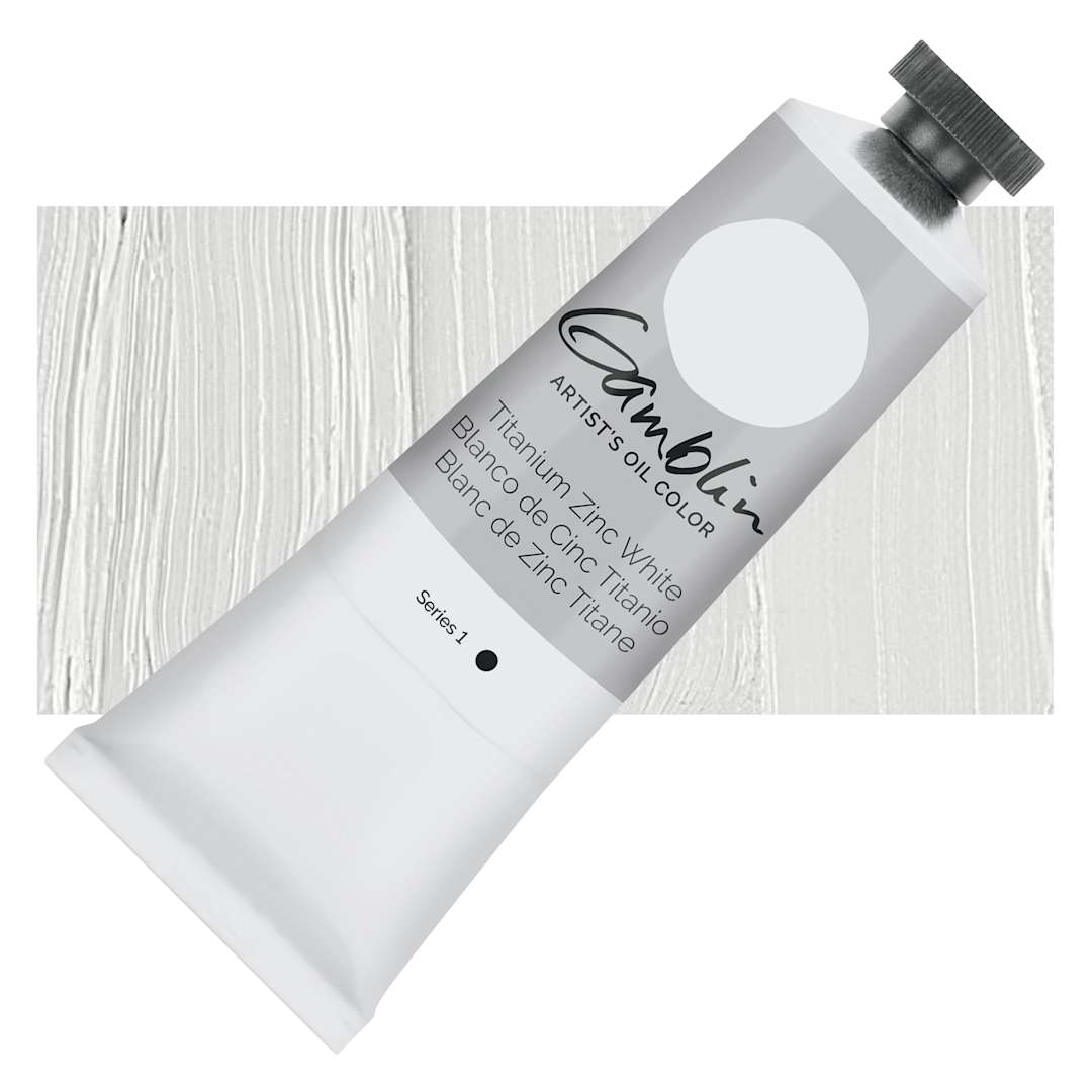 Open in modal - Gamblin Artist's Oil Color - Titanium-Zinc White, 37 ml tube and swatch