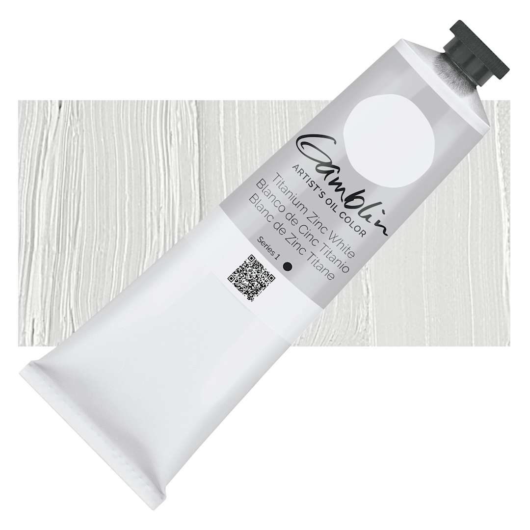 Open in modal - Gamblin Artist's Oil Color - Titanium-Zinc White, 150 ml tube and swatch