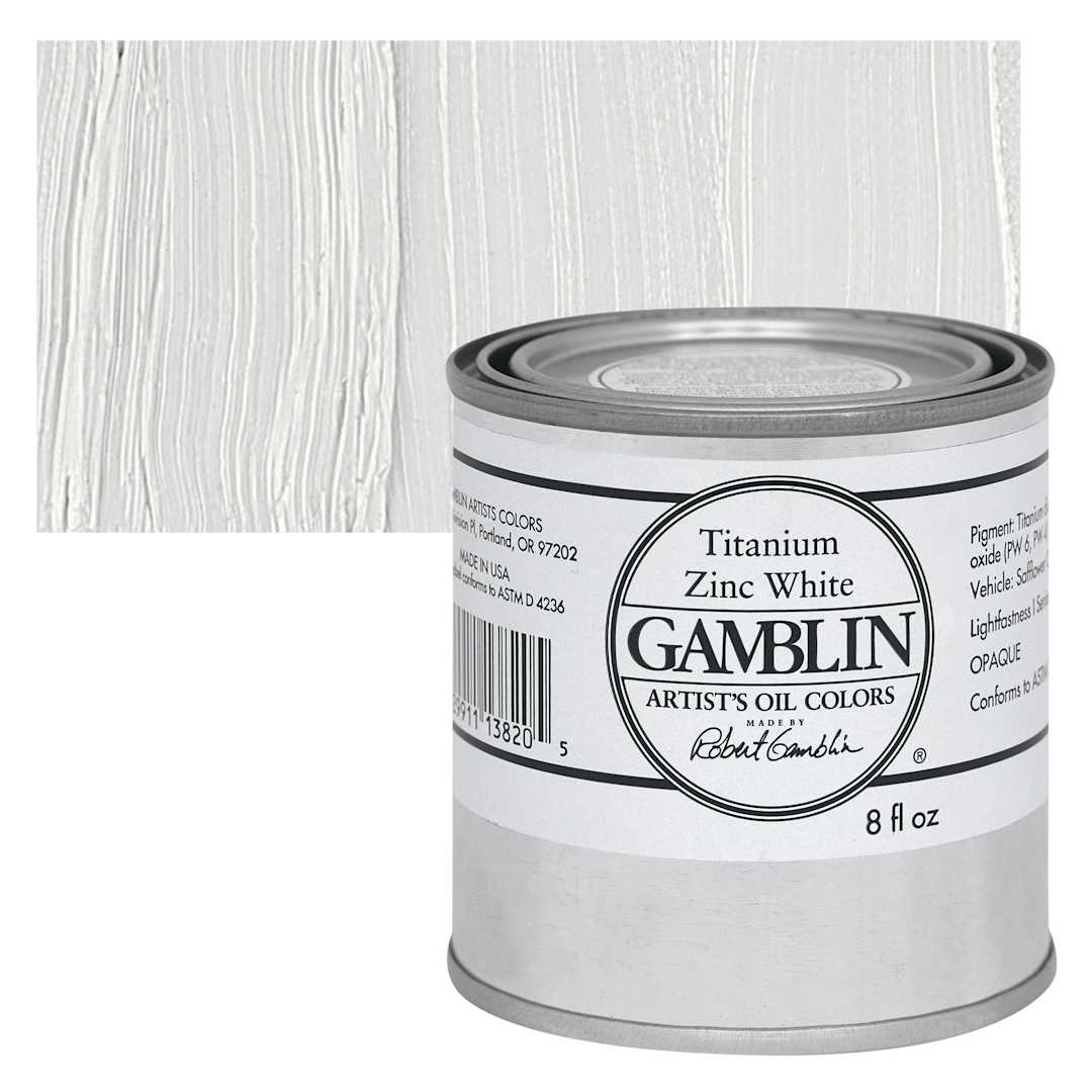 Open in modal - Gamblin Artist's Oil Color - Titanium-Zinc White, 8 oz Can and swatch