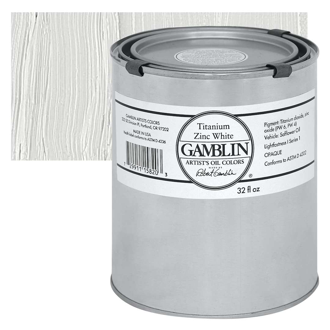 Open in modal - Gamblin Artist's Oil Color - Titanium-Zinc White, 32 oz Can and swatch