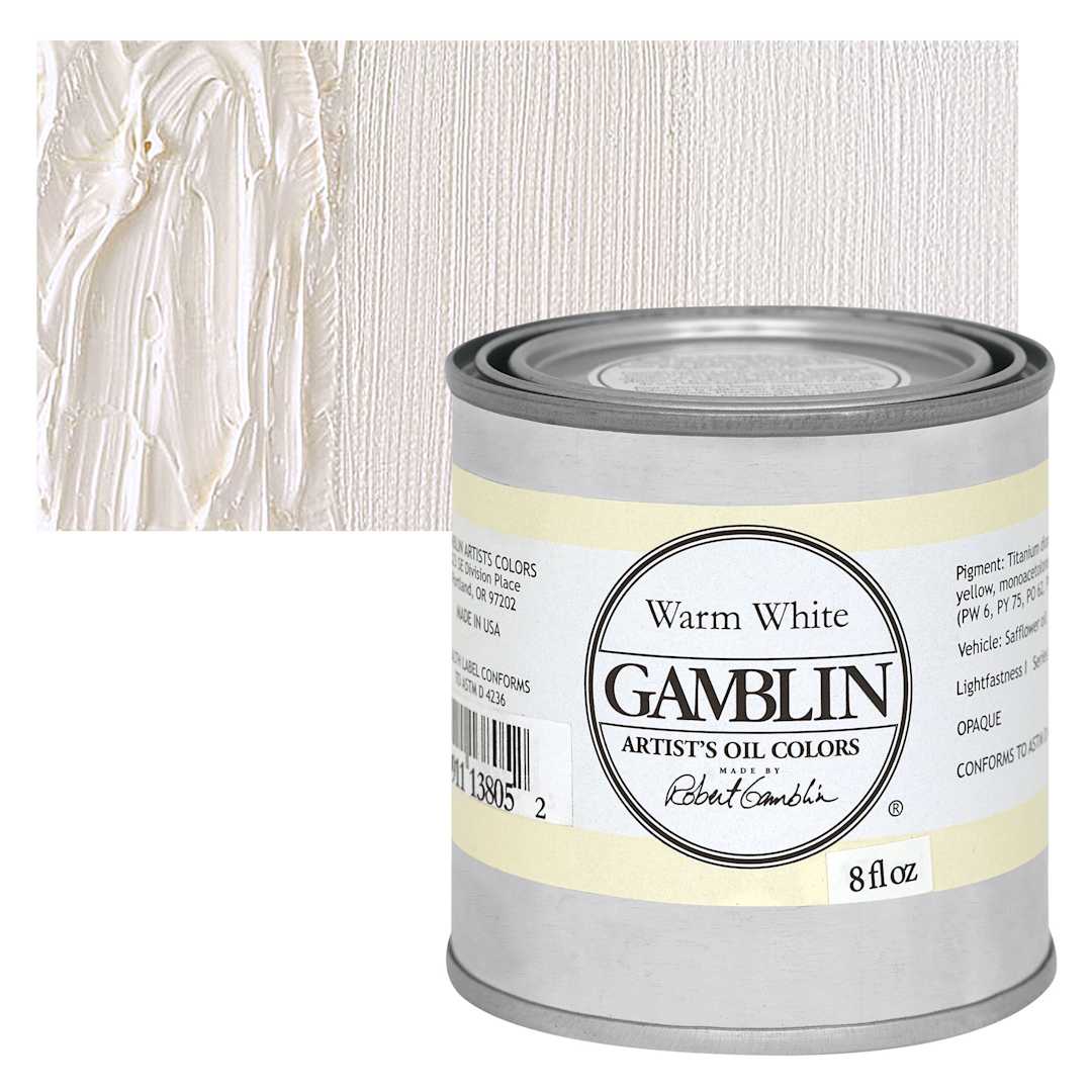 Open in modal - Gamblin Artists' Oil Color - Warm White, 8 oz can and swatch